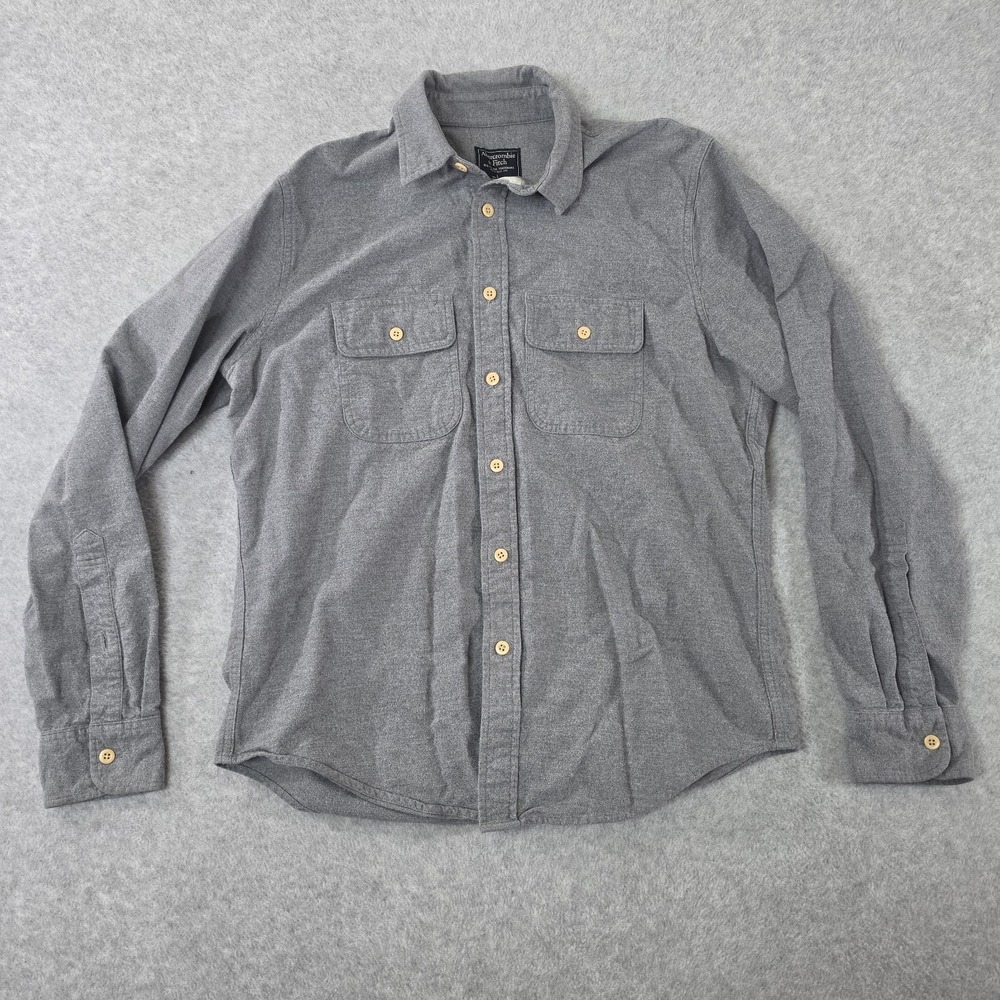 Abercrombie & Fitch Slim Fit Long Sleeve Button Up Shirt Mens L Gray Cotton